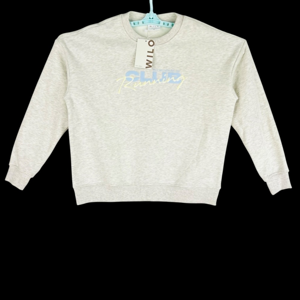 Wilo The Label Women's Pullover Fleece Grey Yellow Crew Sweatshirt‎ Sz Small NWT
